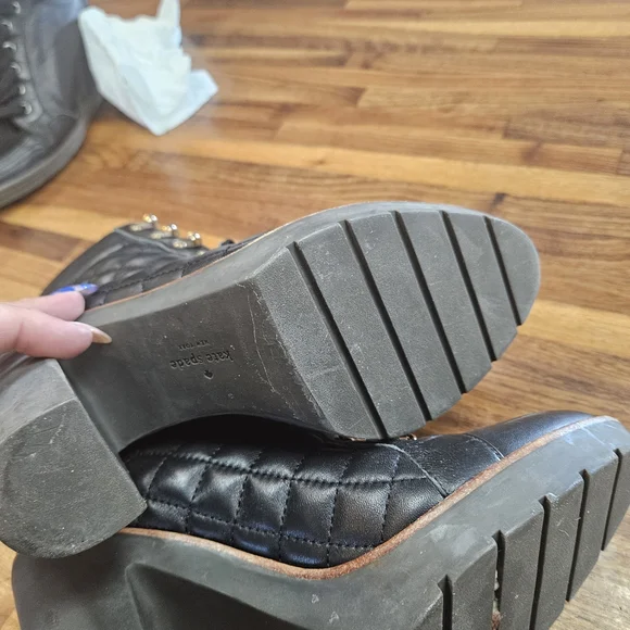 Kate Spade Black Quilted Lace-Up Heeled Boots - Picture 6 of 10